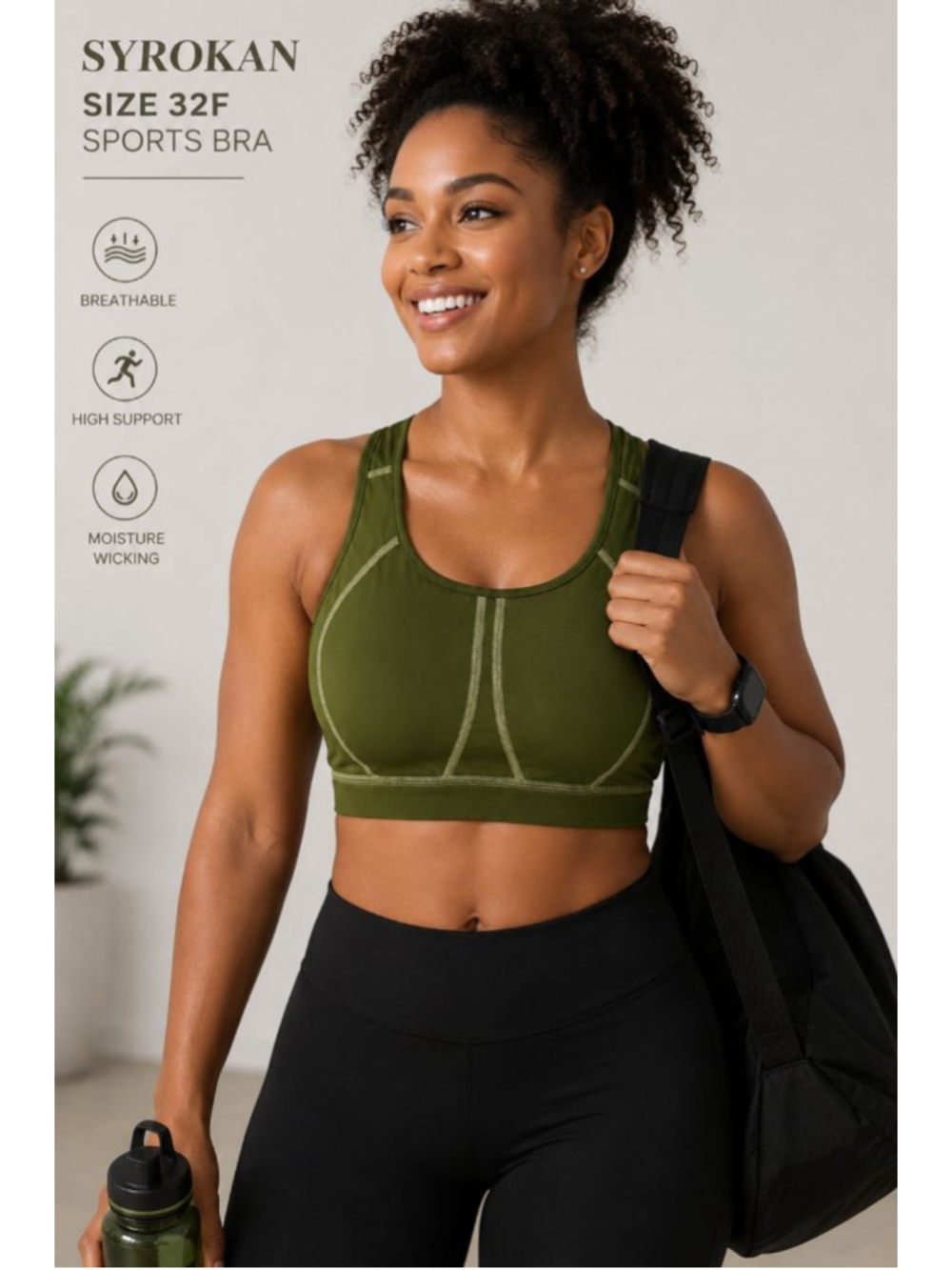 SYROKAN 32F High Impact Sports Bra Green Adjustable Racerback NWT Running